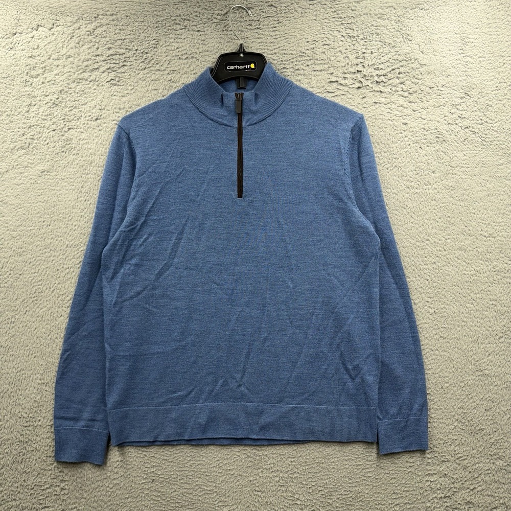 UNTUCKit Sweater Mens Medium Blue Merino Wool Quarter Zip Pullover Regular Fit